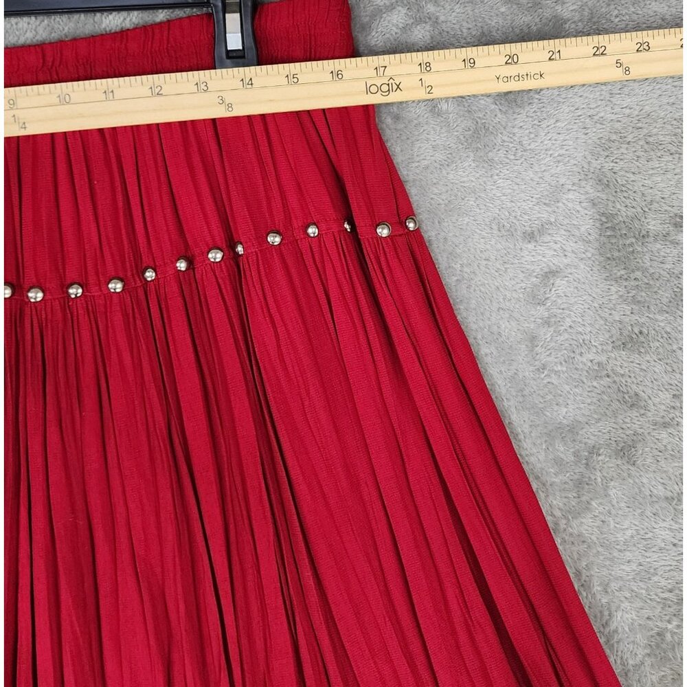 Stonebridge Skirt Womens Large Red Pleated Studded Boho 80s Retro Vintage Midi - Picture 4 of 10